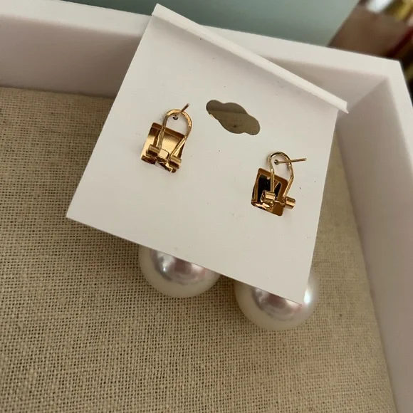 Natasha Couture Gold and Cream Earrings - Picture 7 of 10